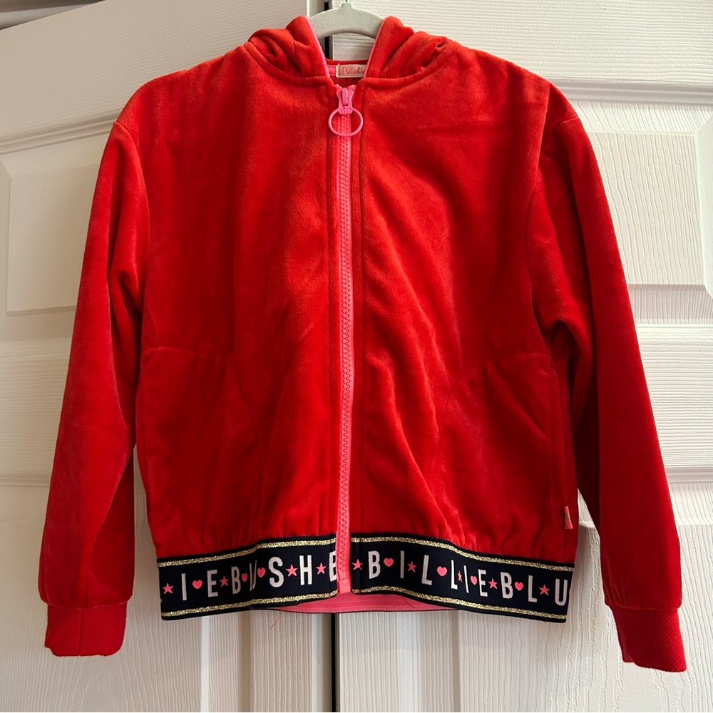 5/$50+FS Billieblush Girls Red Velour Zip-Up Hoodie Size 5